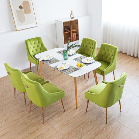 DYHOME Chaises de salle à manger (lot de 6) Chaises de salle à manger en velours Pieds dorés Vert-janue Charge maximale 150kg (1/5)