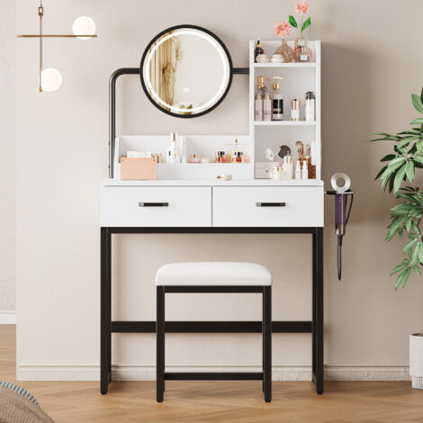 Coiffeuse avec miroir LED et tabouret, Anthracite 90 x 75 cm | Maisons du Monde
