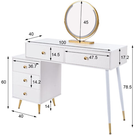 DYHOME Coiffeuse avec éclairage LED et miroir Meuble d'appoint réglable Tabouret non inclus (1/5)