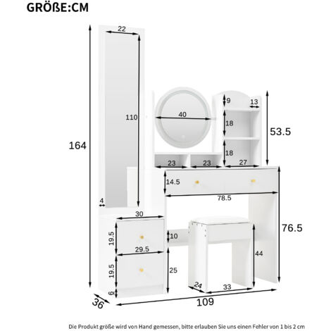 DYHOME 4-in-1-Waschtischunterschrank mit Ganzkörperspiegel und drehbarem Tischspiegel Waschtischhocker mit LED-Beleuchtung (1/5)