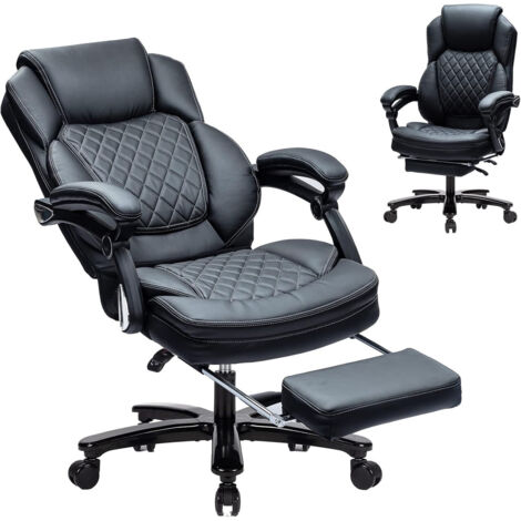 DYHOME Chaise de bureau, pivotante à 360°, dossier réglable, avec repose-pieds rétractable, capacité maximale de 180 kg, noir