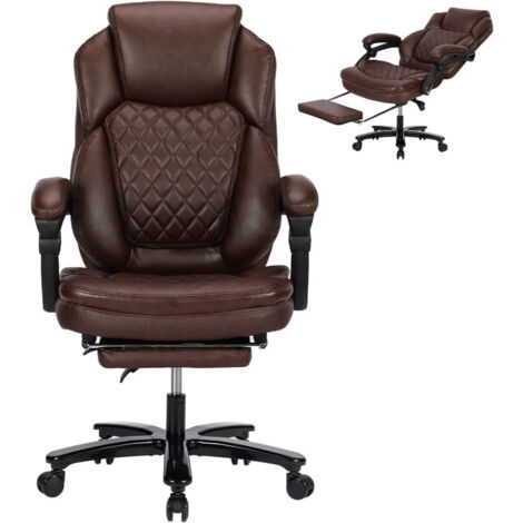 DYHOME Chaise de bureau, pivotante à 360°, dossier réglable, avec repose-pieds rétractable, capacité maximale de 180 kg, marron (1/5)