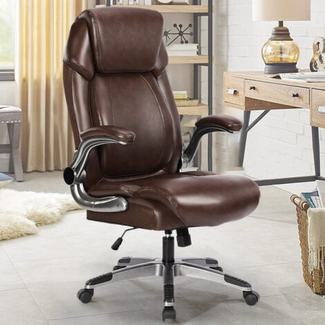DYHOME Chaise de bureau, pivotante à 360°, dossier et accoudoirs réglables, capacité maximale de 180 kg, couleur marron