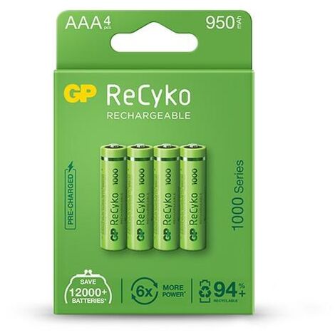 4x Batterie Ricaricabili AAA R03 GP ReCyko 1000 Serie Ni MH 950mAh