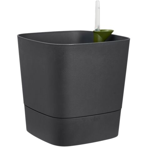 Macetero Autoriego Plastia Berberis 30 Cm - Sistema De Mecha, Color Gris Pardo Y Marfil - Para Balcones