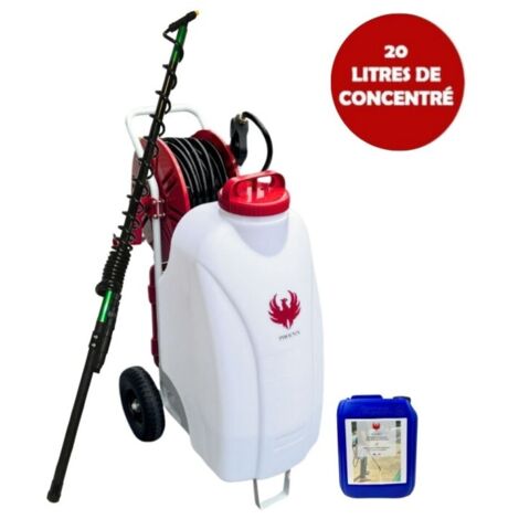 Phoenix – Pulvérisateur électrique 45L – Pression 6 bars – Débit 270 L/h – Tuyau 30m – Perche télescopique 5,4m – Produit nettoyant 20L