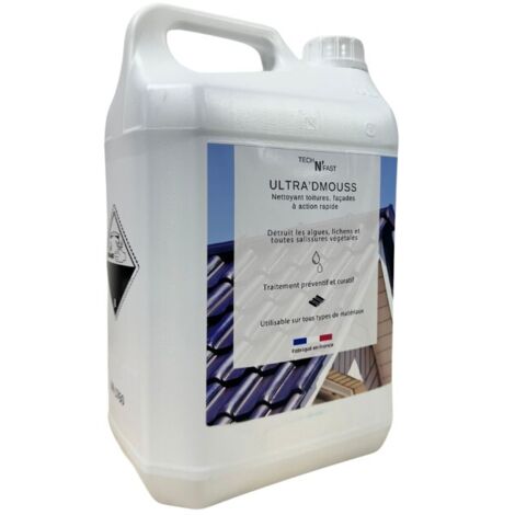 Phoenix – Antimousse concentré toiture, façade, terrasse – Élimine mousse, algues, lichens – Formule concentrée 5 L – Pour béton, pierre, bois