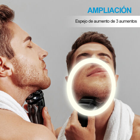 Heilmetz Espejos de Baño con Luz Antivaho Espejo Baño con 3X lupa y Relojes, 3 Luz de Color Brillo Ajustable 80x60 cm