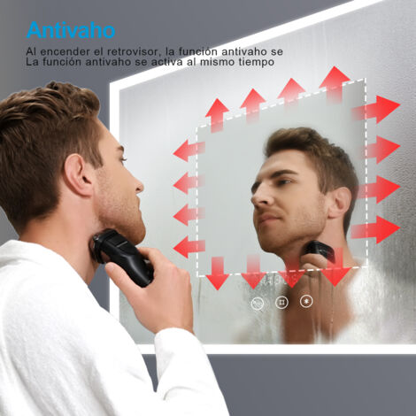 Heilmetz Espejos de Baño con Luz Antivaho Espejo Baño con 3X lupa y Relojes, 3 Luz de Color Brillo Ajustable 80x60 cm