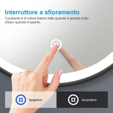 Heilmetz Specchi da Bagno con Luce Rotondo con Luce ф60cm con Cinghia nera Regolabile, Luce Bianca e Interruttore a Sfioramento
