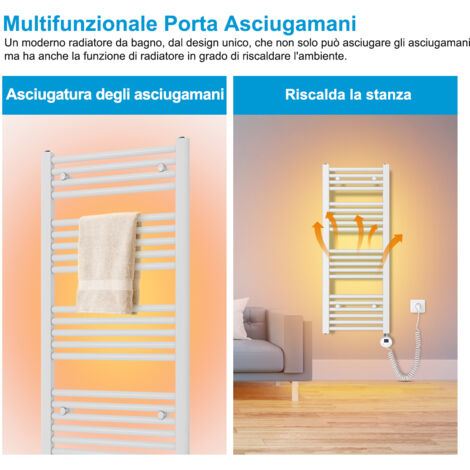 Heilmetz Scaldasalviette Elettrici con Termostato di Riscaldamento Elettrico - Modalità Timer e Termostato, Portasciugamani Elettrico 70x40cm, Bianco