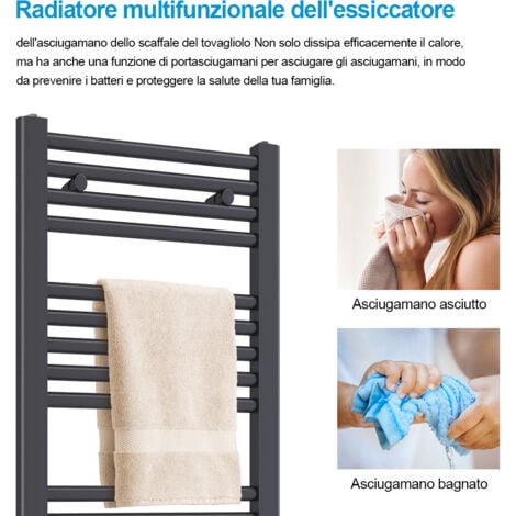 Heilmetz Termoarredo Scaldasalviette Bagno Radiatore ad Acqua Calda Non Elettrico Antracite 120x50cm 541W