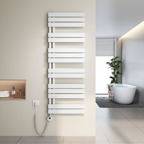 Heilmetz Scaldasalviette Elettrici Unilaterale Asimmetria con Termostato di Riscaldamento Elettrico Portasciugamani Elettrico 140x50cm, Bianco