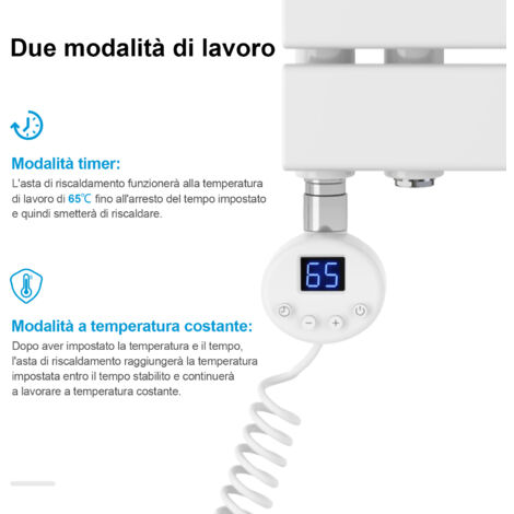 Heilmetz Scaldasalviette Elettrici Unilaterale Asimmetria con Termostato di Riscaldamento Elettrico Portasciugamani Elettrico 140x50cm, Bianco