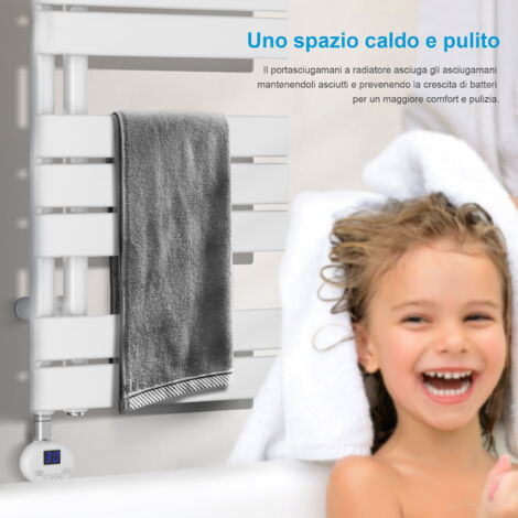 Heilmetz Scaldasalviette Elettrici Unilaterale Asimmetria con Termostato di Riscaldamento Elettrico Portasciugamani Elettrico 140x50cm, Bianco