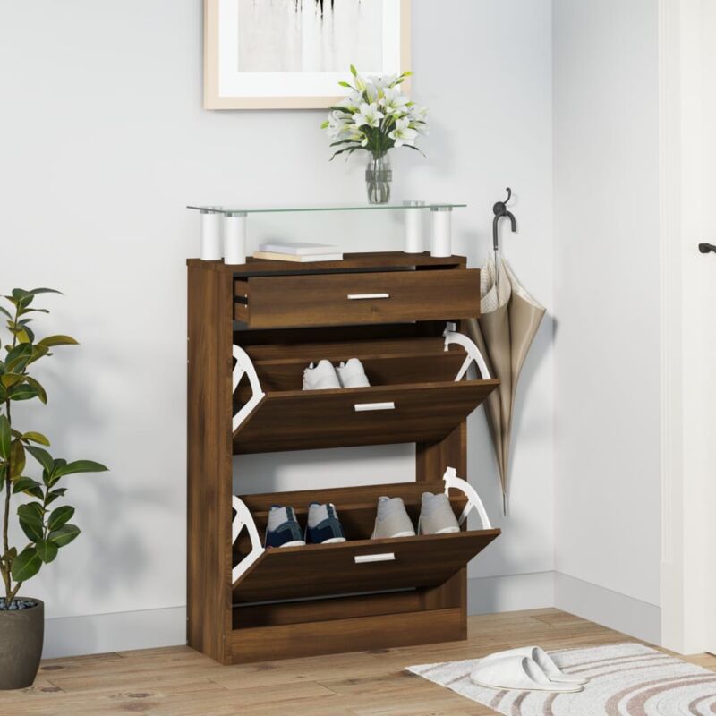 VidaXL Scarpiera In Legno Multistrato, 5 Scomparti, 102x36x60 Cm, Colore Rovere Marrone, Con Gambe In Legno