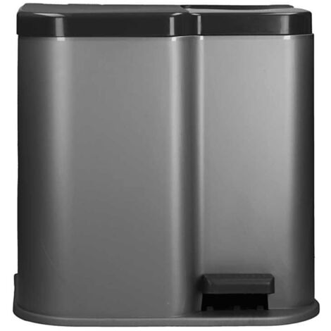 Pattumiera Curver Deco Duo A Pedale, Doppio Vano 23L+23L, In Plastica Riciclata Argento - Per La Raccolta Differenziata