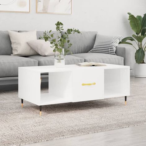 YITAHOME Tavolino da salotto, bianco, lucido, con illuminazione a LED, moderno, tavolino bianco con scaffale aperto, regolabile, 80 x 40 x 45 cm