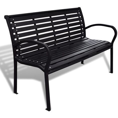 Panchina per parco con spalliera e seduta in listoni di acciaio colore nero - cm 200x63x80h