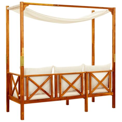 VidaXL Panchina Da Giardino Con Tenda In Legno Di Acacia – Divano Da Esterno Con Cuscini Morbidi, Perfetto Per Rilassarsi All’Ombra