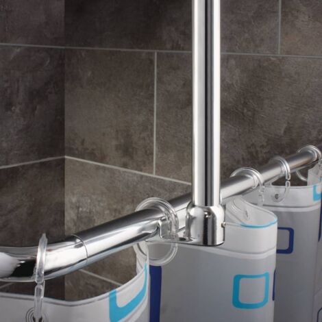 Asta a l per tenda doccia senza perforazione, bastone tenda angolare a pressione, Aste per tende da doccia regolabili, 304 Acciaio inox, per vasca da bagno, cuc(Size:C 90-130 x 90-130cm,Color:Argento