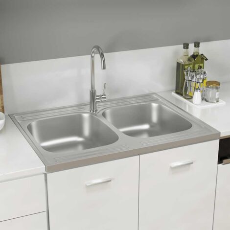 Lavello Doppia Vasca 80x50 Cm – Superficie Satinata, Modello N214, Per Cucina Pratica E Funzionale