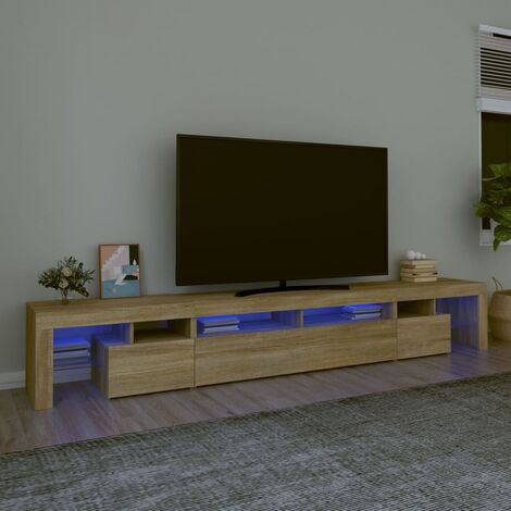 Mobile TV Con Luci LED - Rovere Sonoma, 195x35x40 Cm, Per Soggiorno - Foto 4