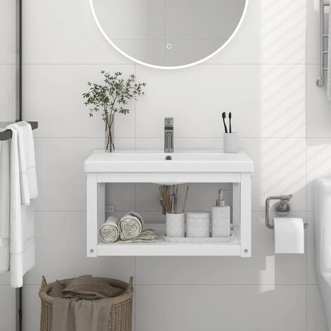 Struttura per Lavabo da Bagno Bianca 59x38x83 cm in Ferro