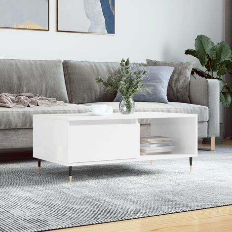 Tavolino da Salotto Moderno in Bianco Lucido con Spazio di Archiviazione - 100 cm, Piano in Vetro e Illuminazione LED RGB Bluetooth | Leroy Merlin