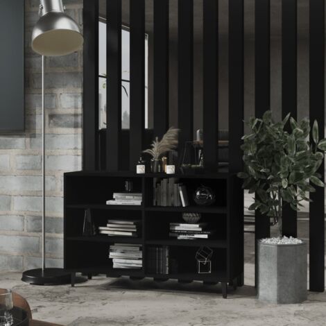 Credenza Nera 103,5 X 35 X 70 Cm In Truciolato E Legno Eucalipto – Vetrina Espositiva Multiuso Per Soggiorno