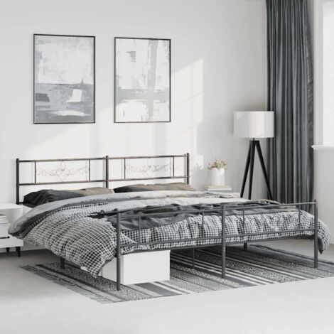 FurnitureR Struttura Letto Matrimoniale In Metallo 140x190 Cm Con Testiera E Pediera - Vano Portaoggetti Sottoletto, Nero, Max 150 Kg