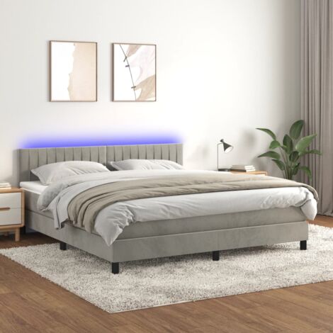 Furniture Limited Letto A Molle Materasso E Led Grigio Chiaro