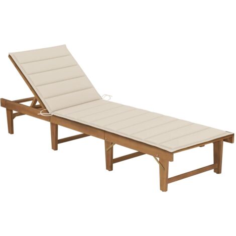 Lettino Prendisole Pieghevole In Legno Di Teak Massiccio Con Cuscino Incluso - Perfetto Per Giardino, Balcone E Terrazzo - Comodo E Salvaspazio