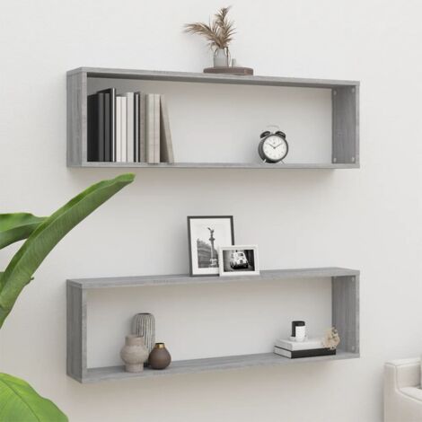 Mobili TV a Muro con LED 4pz Grigio Sonoma in Legno Multistrato