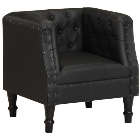 Poltrona In Vera Pelle Di Capra Nera – Struttura In Legno Di Mango, Imbottitura In Gommapiuma, Stile Vintage, 77x63x76 Cm