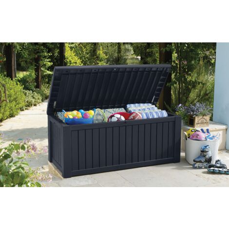 Keter Marvel Plus Boîte De Rangement Extérieure 270 L – Résine Anti-UV, Roulettes, Poignées – Gris – Idéal Coussin Jardin, Outils, Jouets