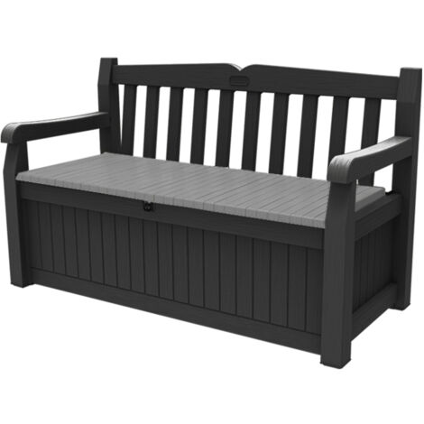 Banc de jardin avec coffre de rangement verrouillable – Résine texturée résistante – 265L – 140x60x84 cm – Anthracite – Tepro