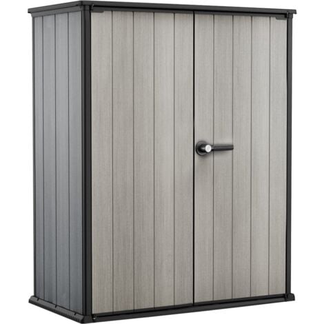 Keter Armoire de jardin High Store+, Polyvalent et Durable, en résine Style Bois, résistant, Gris - 1400L - 140x73.6x170.4 cm