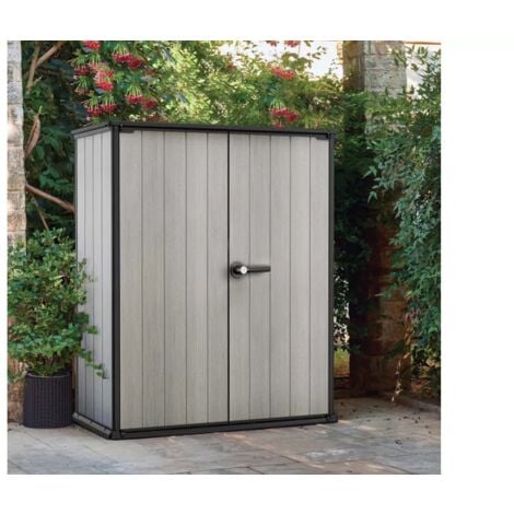 Keter Armoire de jardin High Store+, Polyvalent et Durable, en résine Style Bois, résistant, Gris - 1400L - 140x73.6x170.4 cm