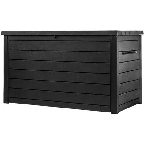 Keter – Coffre de jardin en résine style bois 870L – Dimensions 147x83x86 cm – Verrouillable et résistant aux intempéries – Idéal pour rangement extérieur
