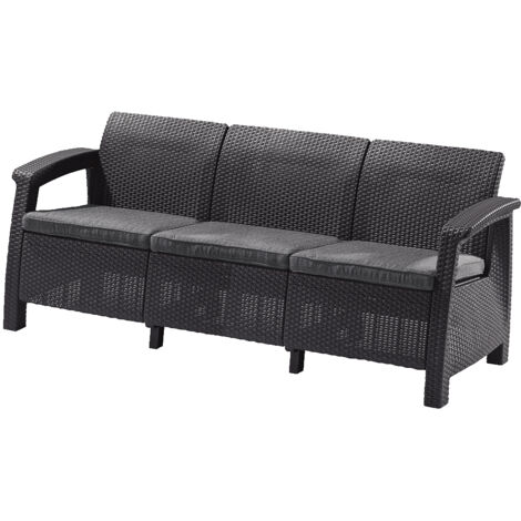 Keter – Canapé de jardin 3 places en résine – Ergonomique et léger – Texture rotin pour patio, jardin, véranda – Confort optimal extérieur