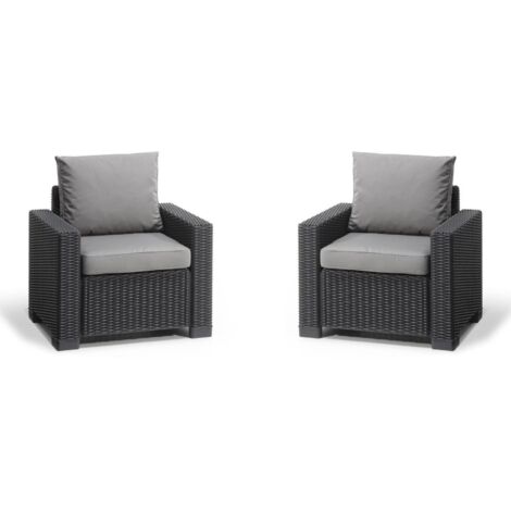 Keter – Lot de 2 fauteuils de jardin en résine résistante aux intempéries – Style osier rond – Accoudoirs extra-larges – Protection UV