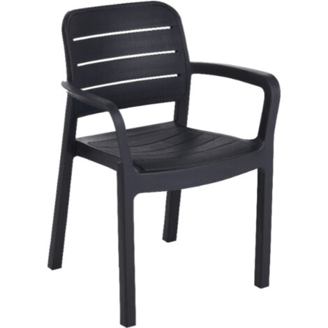 Keter – Lot de 6 chaises de jardin Tisara – Finition rezolith durable – Résistantes aux intempéries – Graphite pour extérieur (1/5)