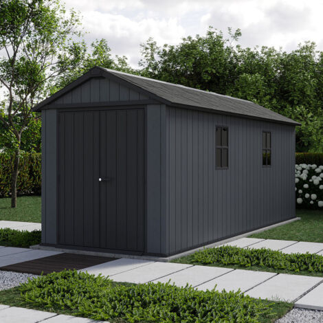 Keter – Abri de jardin résine 11,2 m² – Dimensions extérieures 230 x 539 x 246 cm – Panneaux Evotech à double paroi – Double porte avec fenêtres