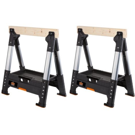 Keter – Lot de 2 tréteaux ajustables – Charge maximale 1360 kg – Pieds réglables en hauteur – Compact et pliable pour rangement facile