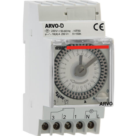 Interruttore Orario Elettromeccanico Giornaliero 2,5 Moduli DIN Vemer VP882500 Arvo-D