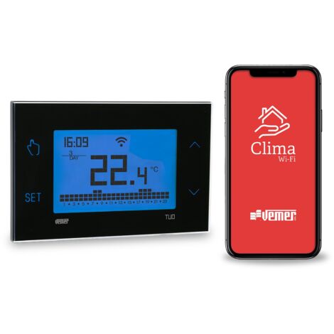 Cronotermostato WiFi da Parete gestibile con APP Alimentazione 230V Vemer VE793800 Tuo WiFi Lite