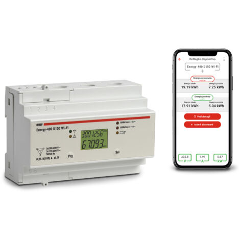 Contatore Energia Elettrica WiFi per Sistemi Trifase con APP Misuratore Consumo Elettrico fino a 100A Installazione su Barra DIN Vemer VE799300