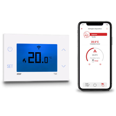 Termostato WiFi da Parete Smart con App Configurazione Iniziale con Bluetooth Programmazione Settimanale per Caldaia Alimentazione 230V Vemer VE801100 Tuo Go