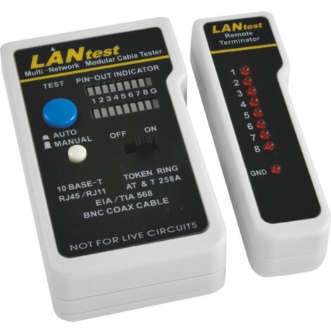 Tester Cavi di Rete RJ45 RJ11 UTP STP FTP con Terminale Remoto-Verifica Continuità-Cortocircuiti ed Errori di Cablaggio-Modalità Automatica/Manuale Vemer VE772800 VE LAN